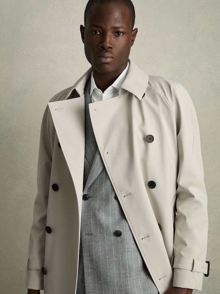 Reiss Stone Scramble Double Breasted Long Trench Coat - Image 3 of 7
