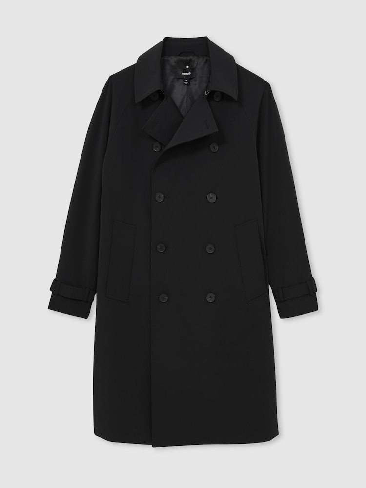Reiss Black Scramble Double Breasted Long Trench Coat - Image 2 of 7