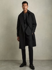 Reiss Black Scramble Double Breasted Long Trench Coat - Image 3 of 7