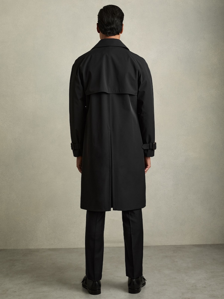 Reiss Black Scramble Double Breasted Long Trench Coat - Image 5 of 7