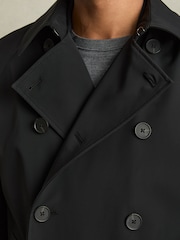 Reiss Black Scramble Double Breasted Long Trench Coat - Image 6 of 7