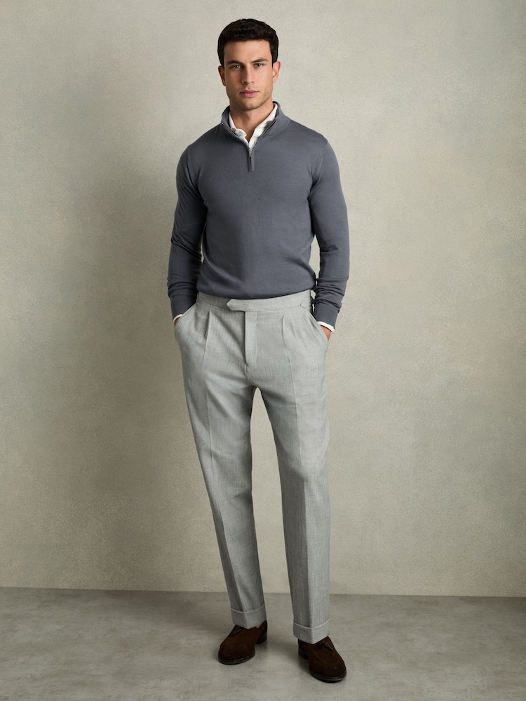 Reiss Airforce Blue Blackhall Merino Wool Half-Zip Funnel Neck Jumper - Image 3 of 6