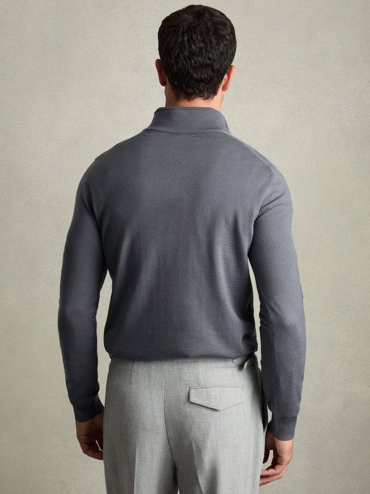 Reiss Airforce Blue Blackhall Merino Wool Half-Zip Funnel Neck Jumper - Image 5 of 6