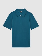 Reiss Deep Teal Blue Maxwell Merino Wool Half-Zip Polo Shirt - Image 2 of 6