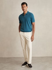 Reiss Deep Teal Blue Maxwell Merino Wool Half-Zip Polo Shirt - Image 3 of 6