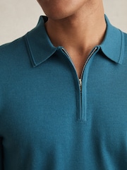 Reiss Deep Teal Blue Maxwell Merino Wool Half-Zip Polo Shirt - Image 4 of 6