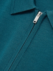 Reiss Deep Teal Blue Maxwell Merino Wool Half-Zip Polo Shirt - Image 6 of 6