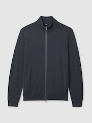 Reiss Blackened Blue Hampshire Merino Wool Funnel-Neck Cardigan - Image 2 of 6