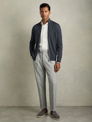 Reiss Blackened Blue Hampshire Merino Wool Funnel-Neck Cardigan - Image 3 of 6