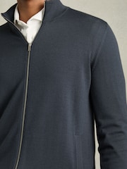 Reiss Blackened Blue Hampshire Merino Wool Funnel-Neck Cardigan - Image 4 of 6