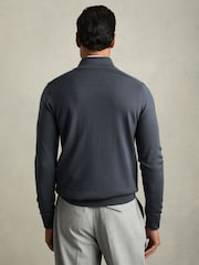 Reiss Blackened Blue Hampshire Merino Wool Funnel-Neck Cardigan - Image 5 of 6