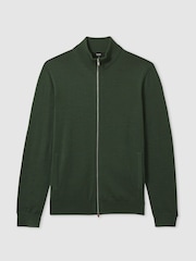 Reiss Dark Kale Green Hampshire Merino Wool Funnel-Neck Cardigan - Image 2 of 6
