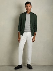 Reiss Dark Kale Green Hampshire Merino Wool Funnel-Neck Cardigan - Image 3 of 6