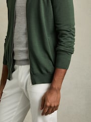 Reiss Dark Kale Green Hampshire Merino Wool Funnel-Neck Cardigan - Image 4 of 6