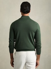 Reiss Dark Kale Green Hampshire Merino Wool Funnel-Neck Cardigan - Image 5 of 6