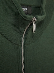 Reiss Dark Kale Green Hampshire Merino Wool Funnel-Neck Cardigan - Image 6 of 6
