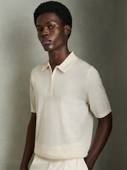 Reiss Snow White Maxwell Merino Wool Half-Zip Polo Shirt - Image 1 of 6