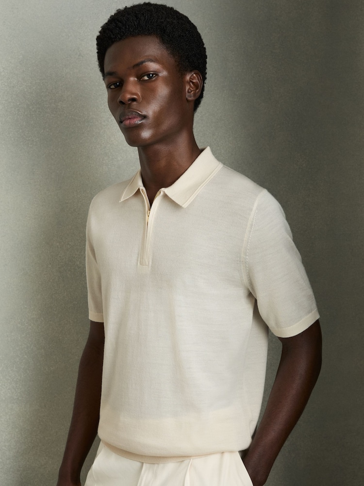 Reiss Snow White Maxwell Merino Wool Half-Zip Polo Shirt - Image 1 of 6