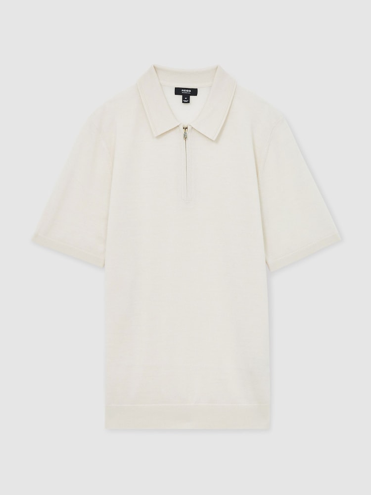 Reiss Snow White Maxwell Merino Wool Half-Zip Polo Shirt - Image 2 of 6