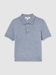 Reiss Soft Blue Melange Manor Merino Polo Shirt - Image 1 of 4