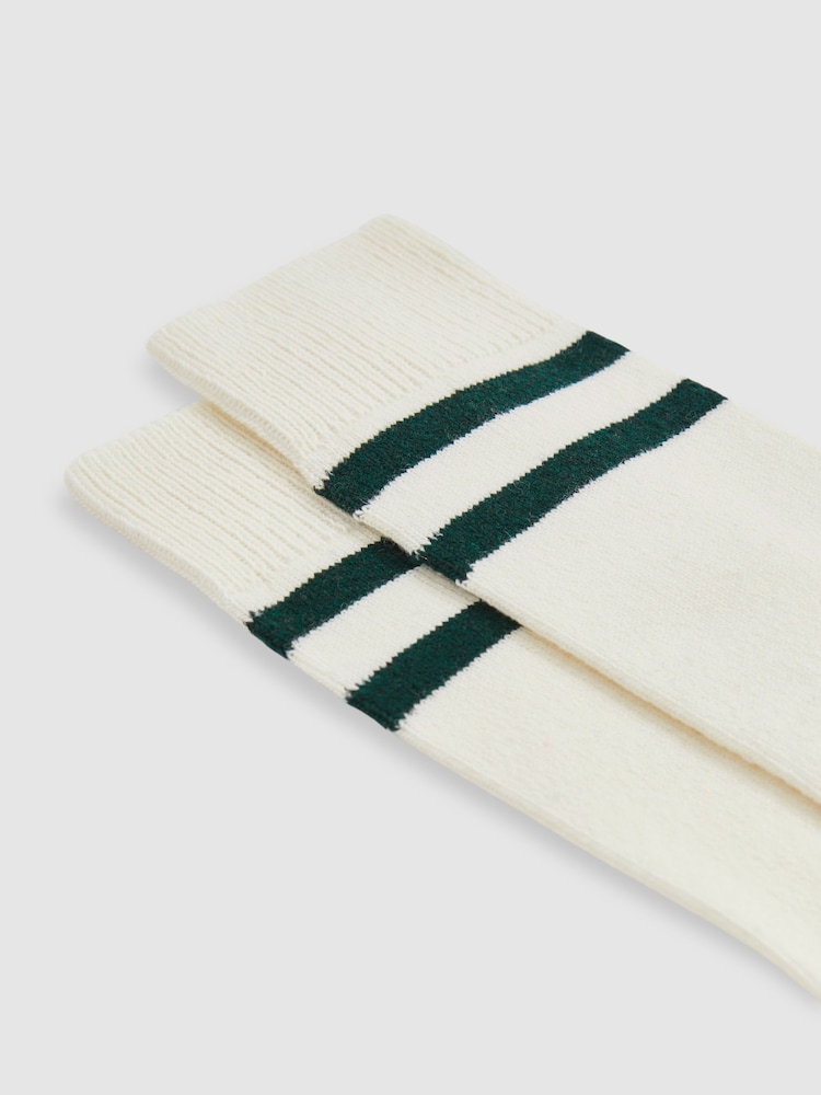 Reiss Ecru/Forest Green Alcott Striped Socks With Wool And Cashmere - Image 2 of 3
