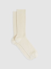 Reiss Ecru Ezra Ribbed Socks With Wool And Cashmere - Image 1 of 3
