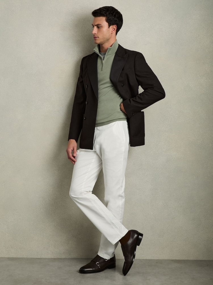Reiss Herb Green Blackhall Merino Wool Half-Zip Funnel Neck Jumper - Image 3 of 6