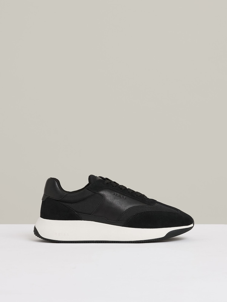 Reiss Black/White Emmett Leather Suede Running Trainers - Image 1 of 5