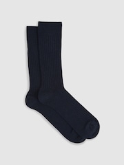 Reiss Navy Ezra Ribbed Socks With Wool And Cashmere - Image 1 of 3