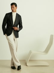 Reiss Black Wilder Wool-Blend Jacquard Tuxedo Jacket - Image 1 of 8