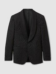 Reiss Black Wilder Wool-Blend Jacquard Tuxedo Jacket - Image 2 of 8