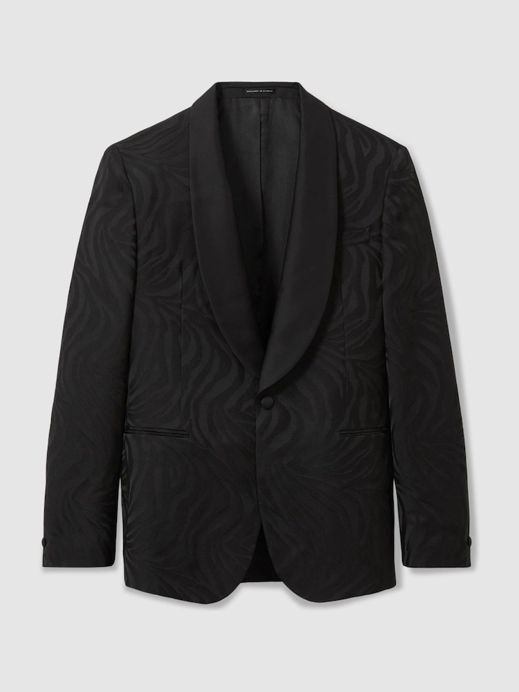 Reiss Black Wilder Wool-Blend Jacquard Tuxedo Jacket - Image 2 of 8