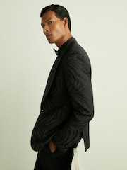 Reiss Black Wilder Wool-Blend Jacquard Tuxedo Jacket - Image 3 of 8