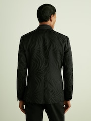 Reiss Black Wilder Wool-Blend Jacquard Tuxedo Jacket - Image 4 of 8