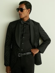 Reiss Black Wilder Wool-Blend Jacquard Tuxedo Jacket - Image 5 of 8