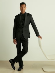 Reiss Black Wilder Wool-Blend Jacquard Tuxedo Jacket - Image 6 of 8