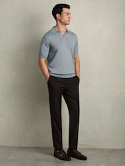 Reiss Soft Blue Melange Duchie Merino Wool Open Collar Polo Shirt - Image 3 of 6