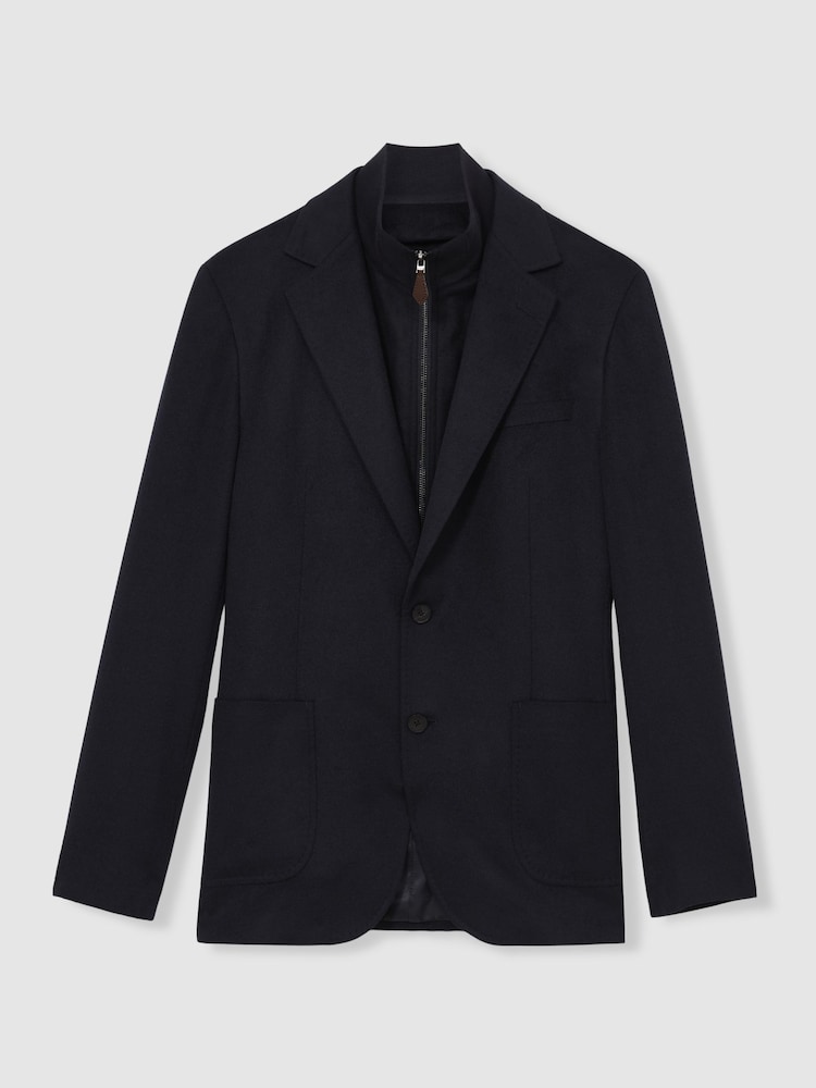 Reiss Navy Patch Regular-Fit Single-Breasted Blazer With Gilet Insert - Image 2 of 7