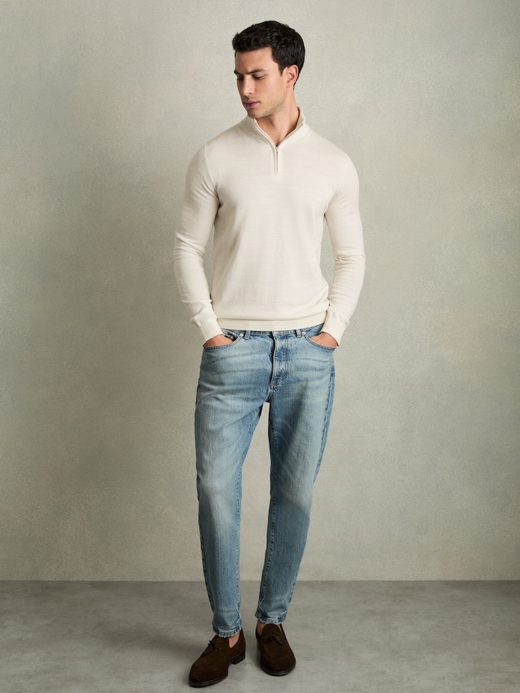 Reiss Snow White Blackhall Merino Wool Half-Zip Funnel Neck Jumper - Image 3 of 7