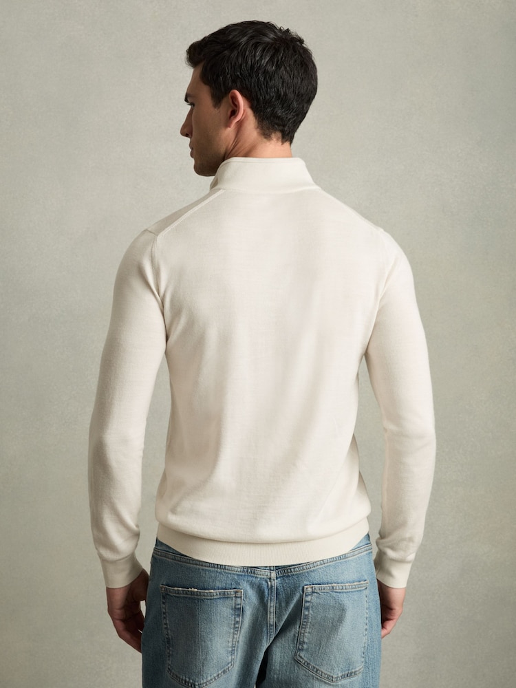 Reiss Snow White Blackhall Merino Wool Half-Zip Funnel Neck Jumper - Image 5 of 7