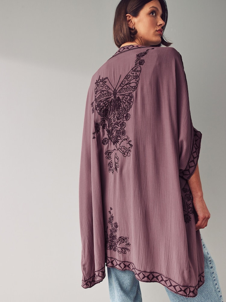 Mauve Butterfly Longline Kimono Cover-Up - Image 1 of 7 Mauve Butterfly Longline Kimono Cover-Up - Image 1 of 7