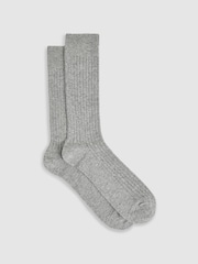 Reiss Soft Grey Ezra Ribbed Socks With Wool And Cashmere - Image 1 of 3