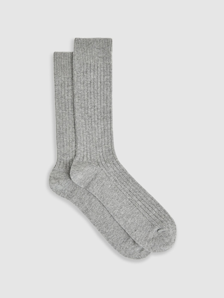 Reiss Soft Grey Ezra Ribbed Socks With Wool And Cashmere - Image 1 of 3