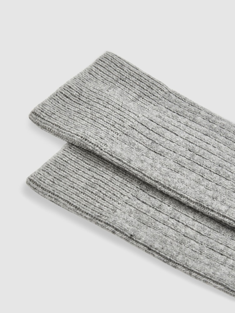 Reiss Soft Grey Ezra Ribbed Socks With Wool And Cashmere - Image 2 of 3