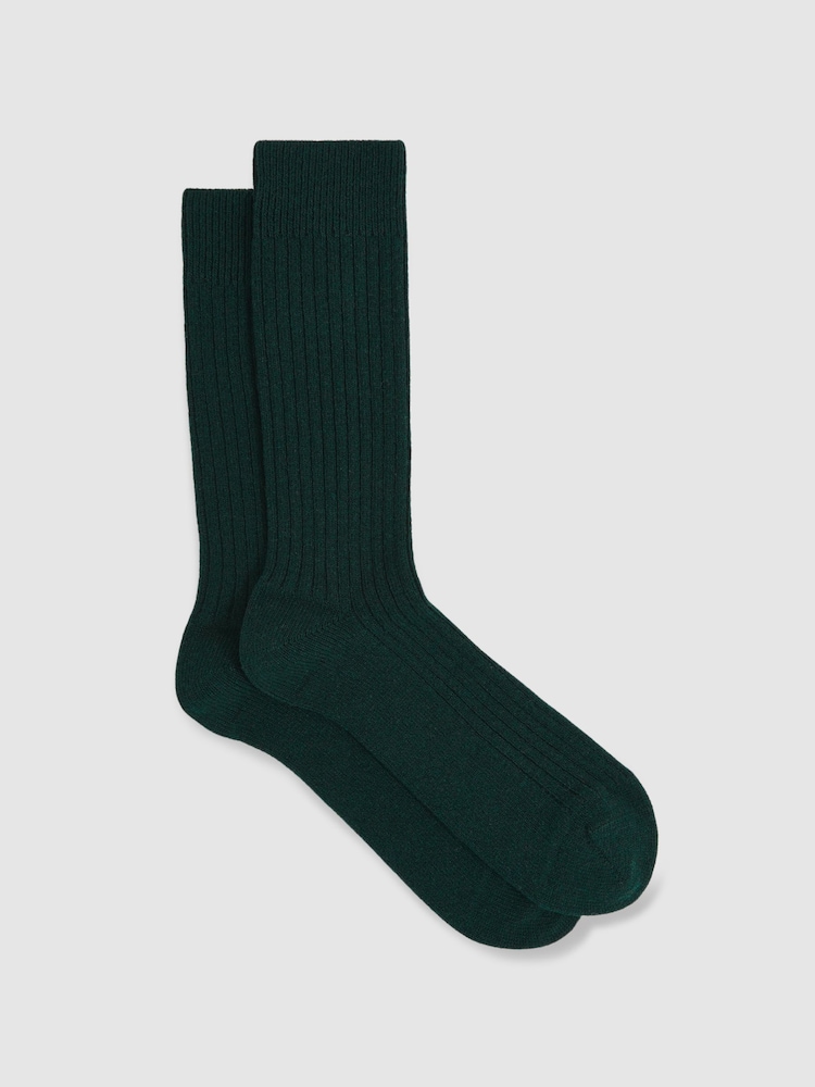 Reiss Forest Green Ezra Ribbed Socks With Wool And Cashmere - Image 1 of 3
