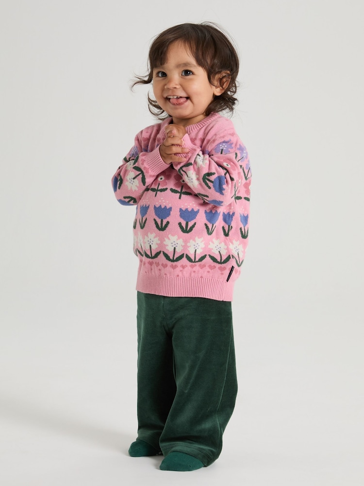 Różowy - Polarn O. Pyret Organic Nordic Floral Print Jumper - Image 1 of 4