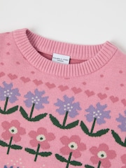 Różowy - Polarn O. Pyret Organic Nordic Floral Print Jumper - Image 3 of 4