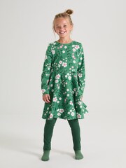 Polarn O Pyret Green Organic Cotton Floral Print Dress - Image 1 of 6