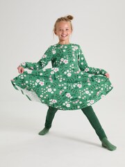Polarn O Pyret Green Organic Cotton Floral Print Dress - Image 3 of 6