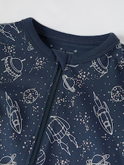 Polarn O. Pyret Blue Organic Cotton Space Print Sleepsuit - Image 3 of 4